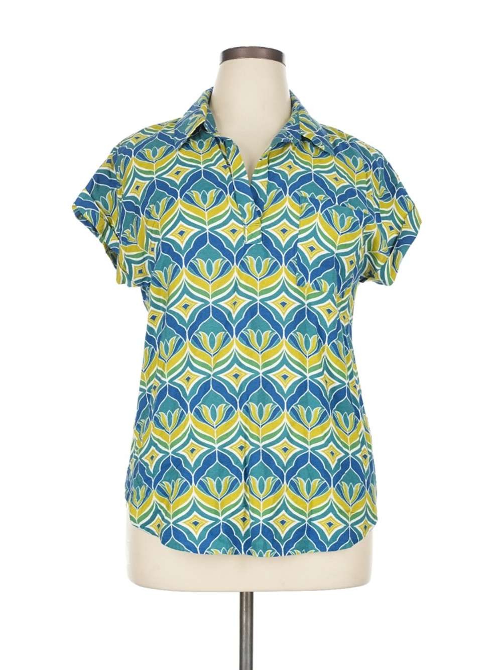 Pleione Teal, Blue & Yellow Geometric Short Sleeve Top